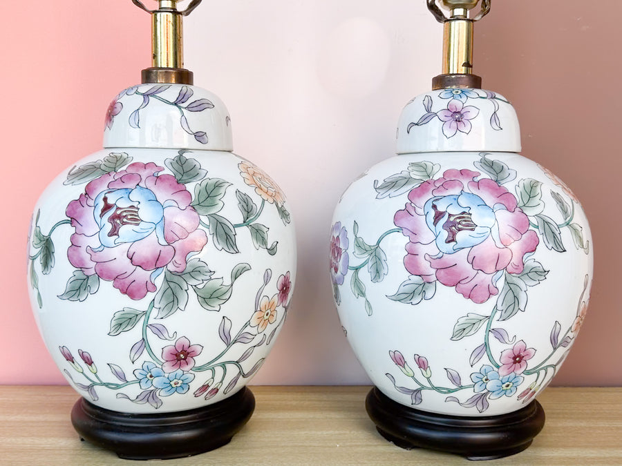 Pair of Pretty Peony Floral Lamps