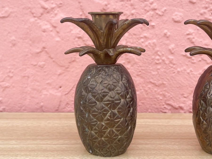 Pair of Brass Pineapple Candle Holders