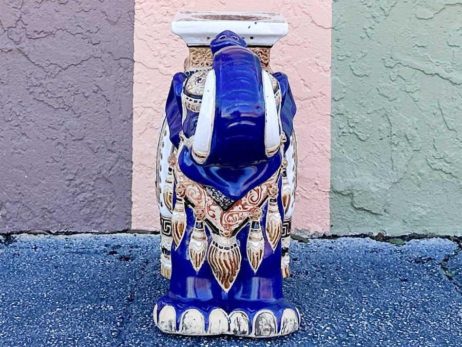 Royal Blue Trunks Up Elephant Garden Seat