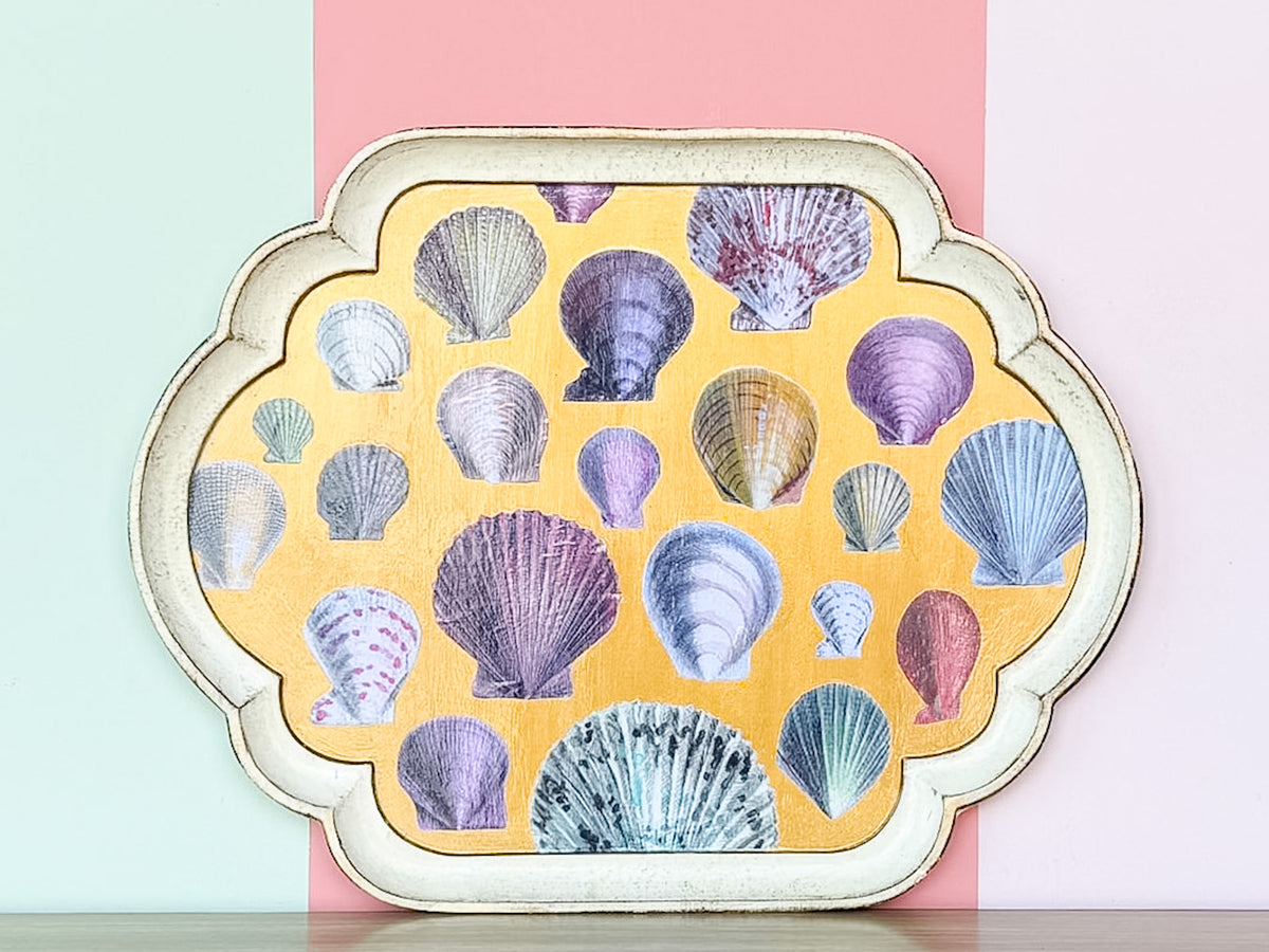 Large Regency Chic Scallop Shell Decoupage Tray