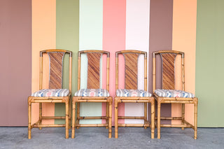 Set of Four Pencil Reed Rattan Dining Chairs