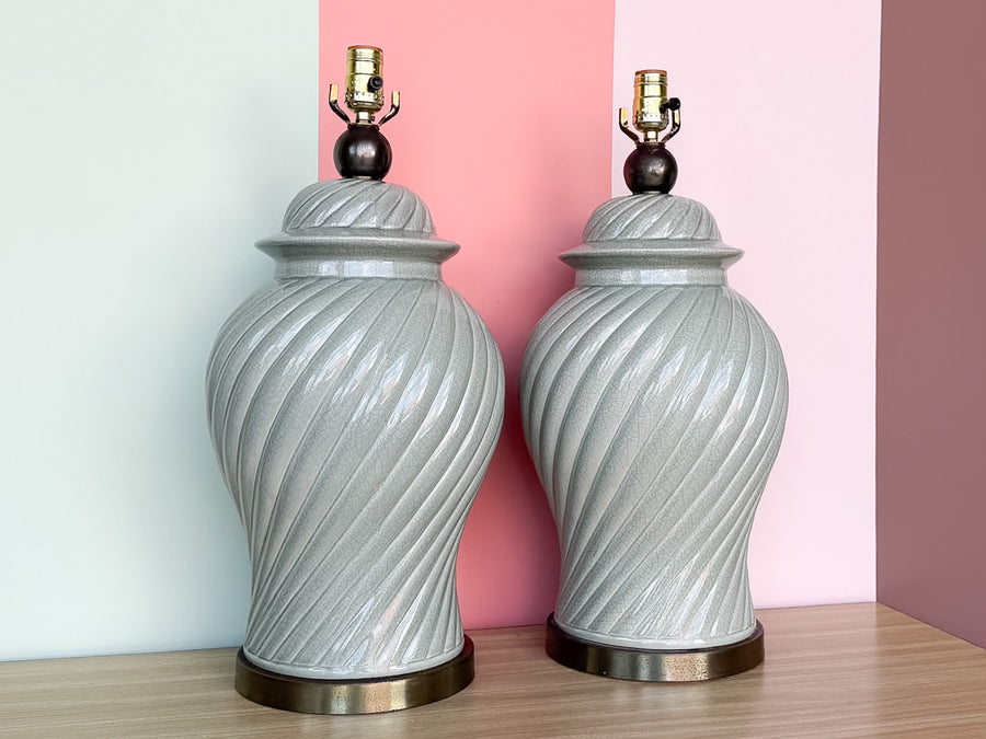 Pair of Seafoam Swirl Lamps