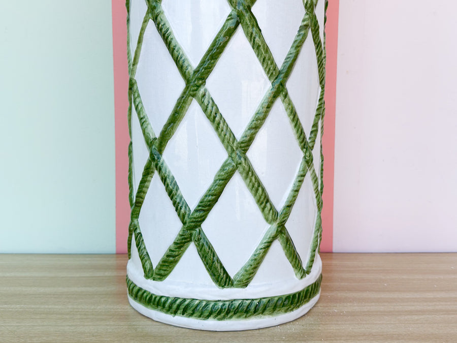 Italian Green and White Faux Bamboo Umbrella Stand