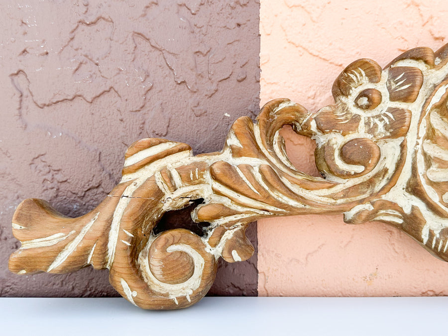 Pair of Wood Carved Shell Motif Wall Art