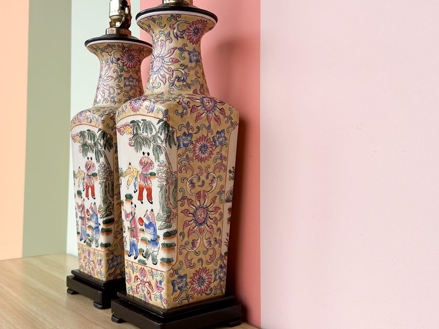 Pair of Colorful Chinoiserie Lamps