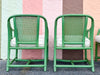 Set of Four Green Ficks Reed Rattan and Cane Chairs