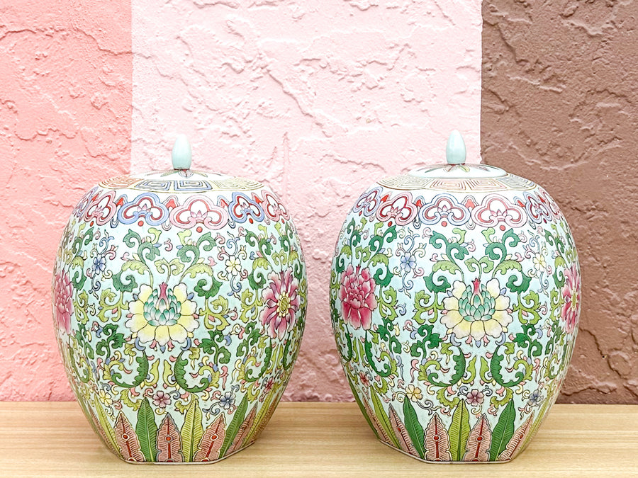 Pair of Pretty Preppy Ginger Jars