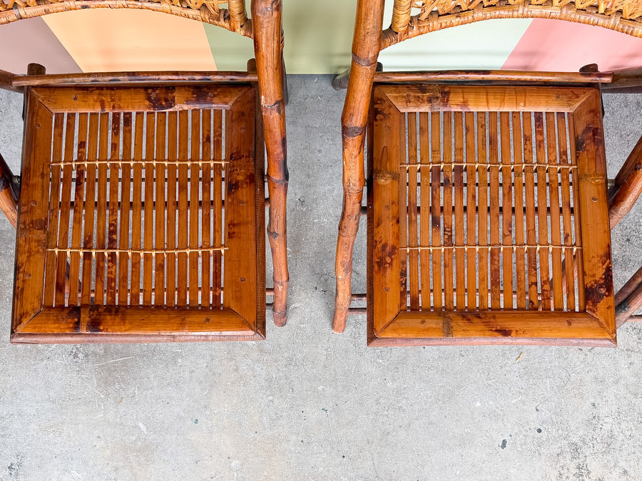Set of Four Bamboo and Cane Folding Chairs