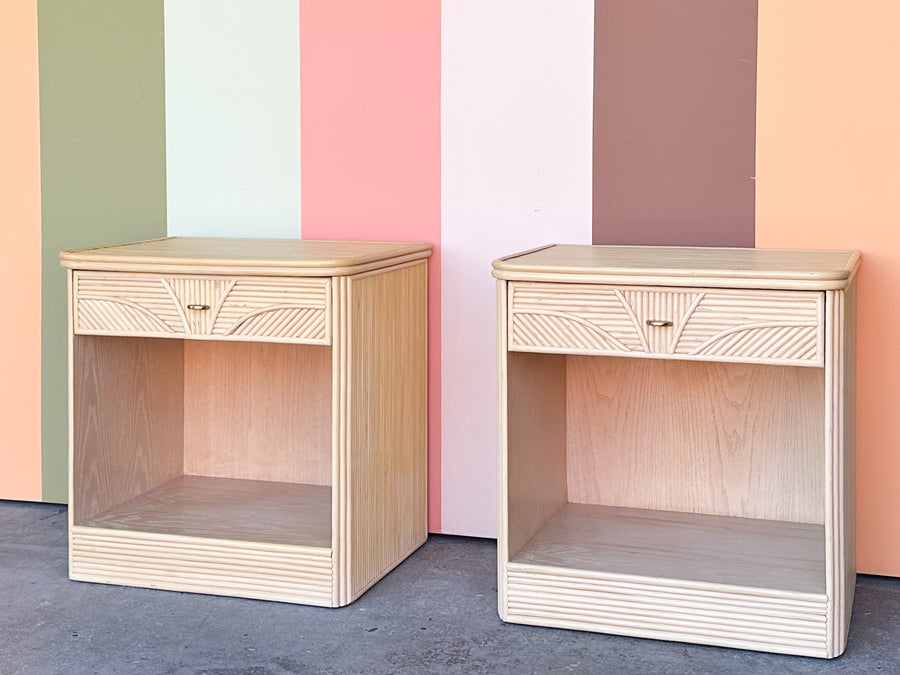 Pair of Sweet Pencil Reed Rattan Nightstands