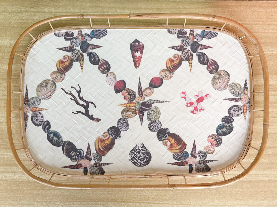 Shell Decoupage Bamboo Tray