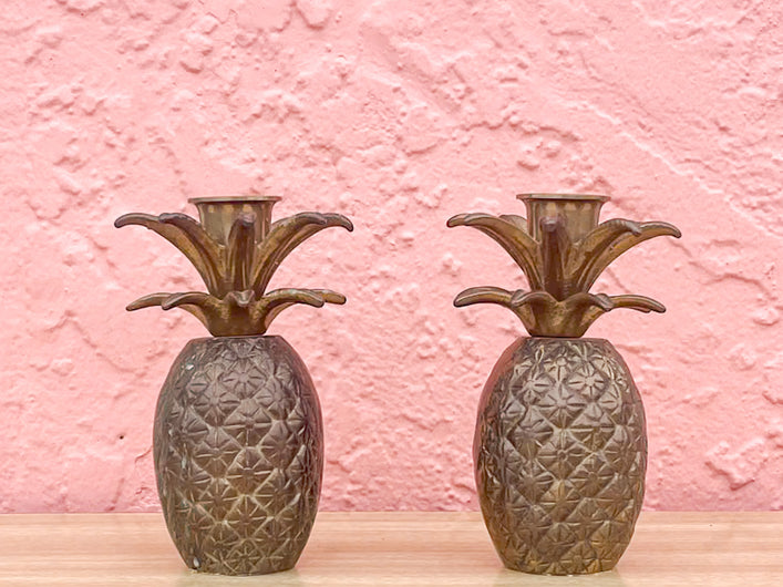 Pair of Brass Pineapple Candle Holders