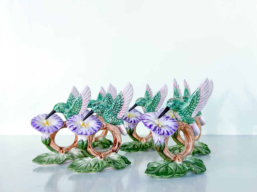Set of Six Fitz and Floyd Hummingbird Napkin Rings