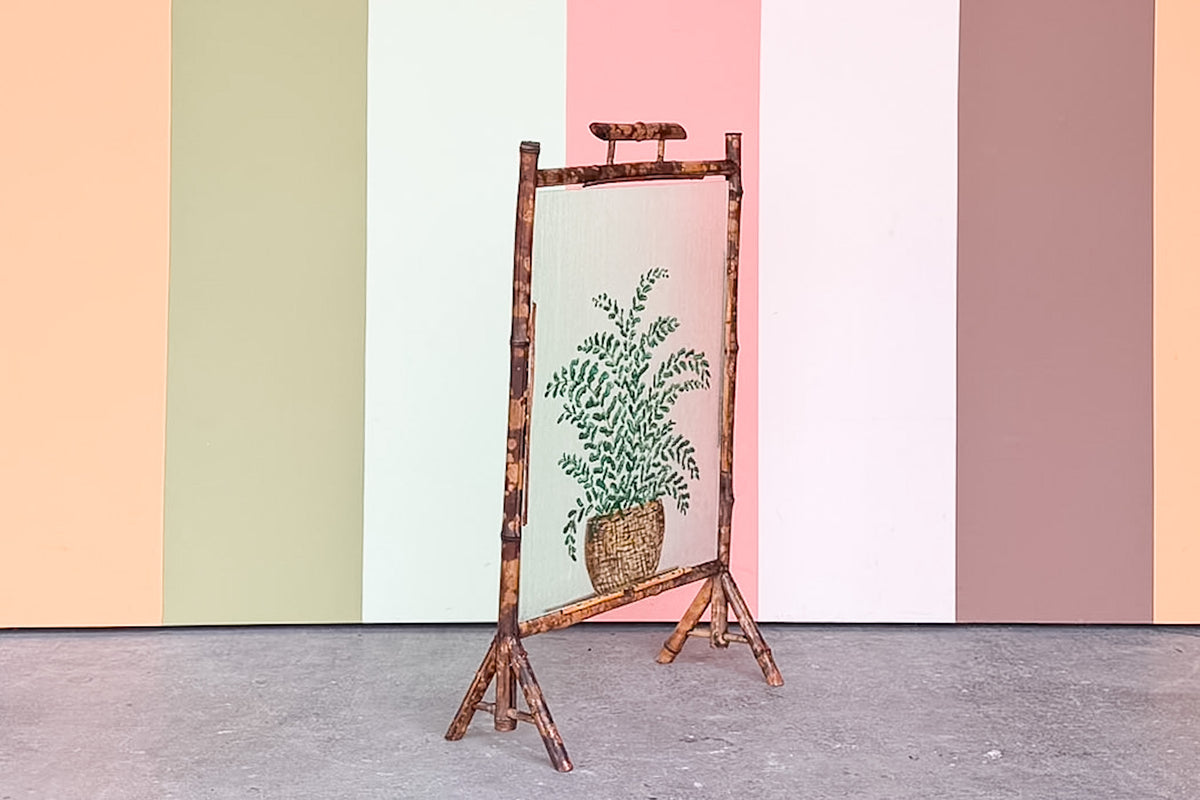 Hand Painted Tortoiseshell Bamboo Fireplace Screen