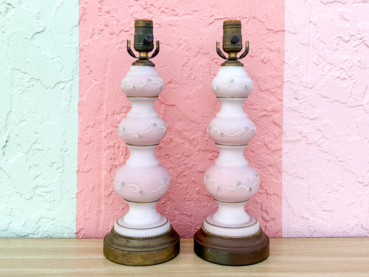 Pair of  Hand Painted Pink Granny Chic Lamps