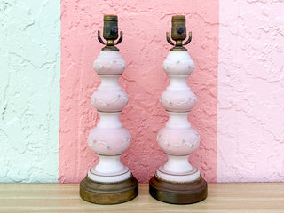 Pair of  Hand Painted Pink Granny Chic Lamps