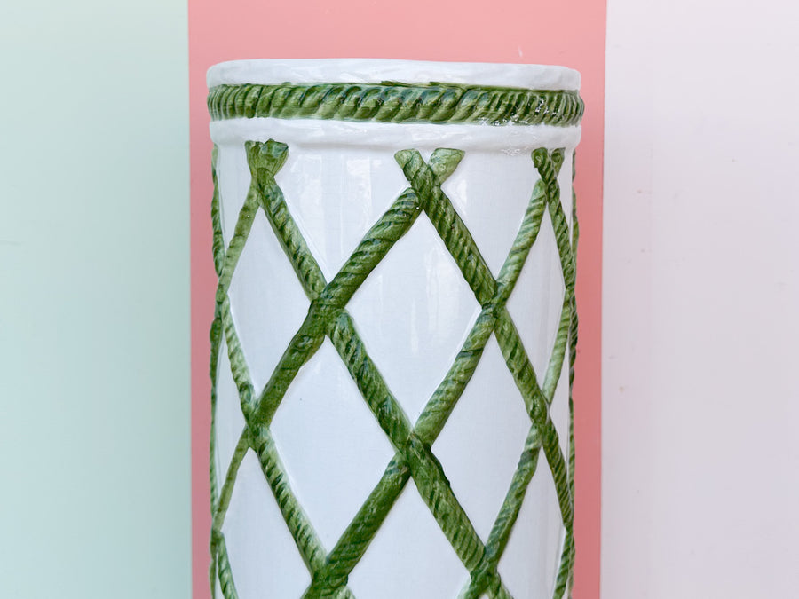 Italian Green and White Faux Bamboo Umbrella Stand