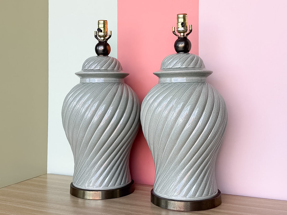 Pair of Seafoam Swirl Lamps