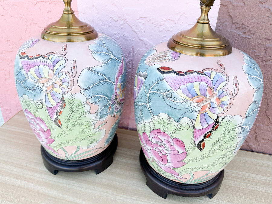 Pair of Colorful Butterfly Wildwood Lamps