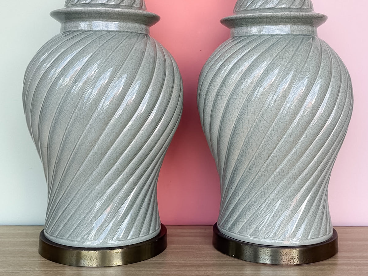Pair of Seafoam Swirl Lamps