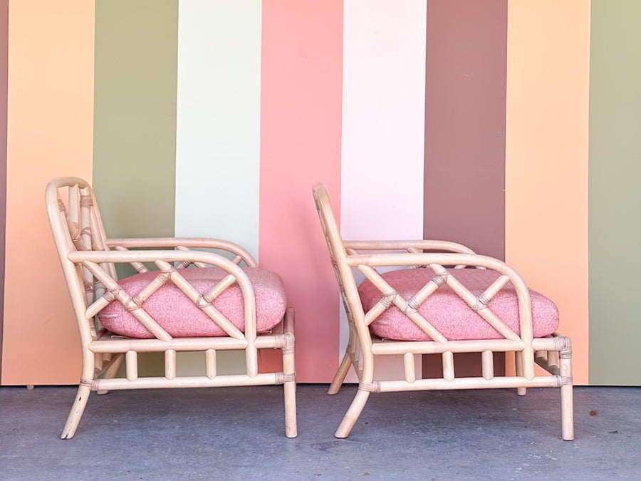 Pair of Chippendale Rattan Lounge Chairs