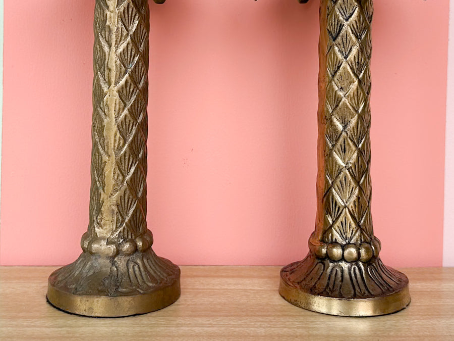 Pair of Brass Palm Tree Candle Holders