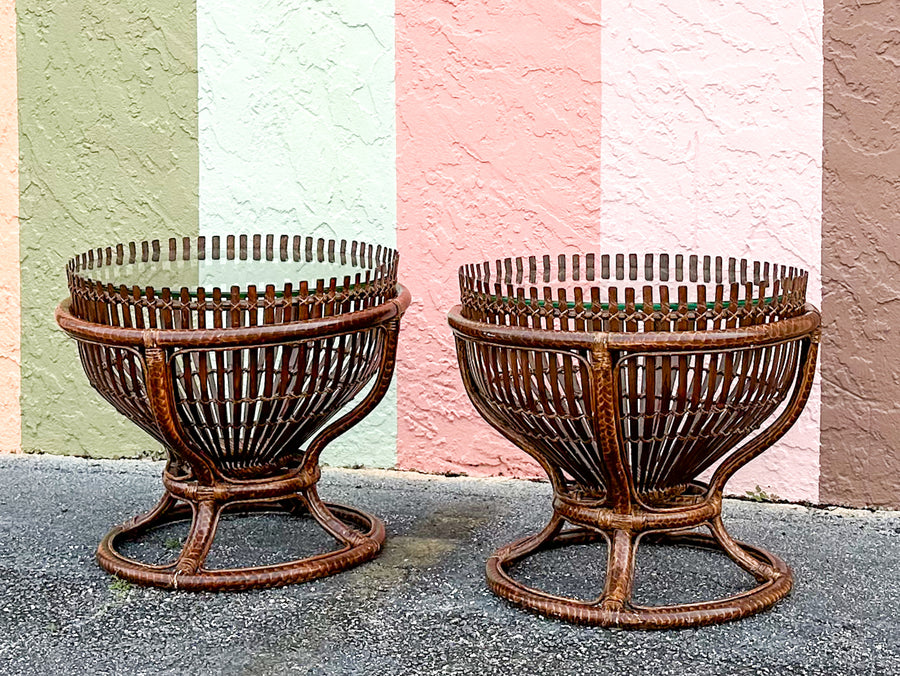 Pair of Island Chic Bamboo Side Tables