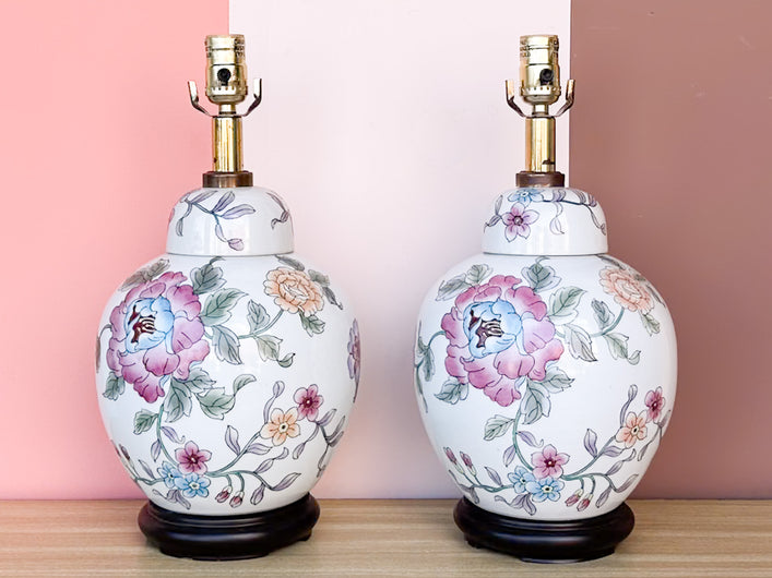 Pair of Pretty Peony Floral Lamps