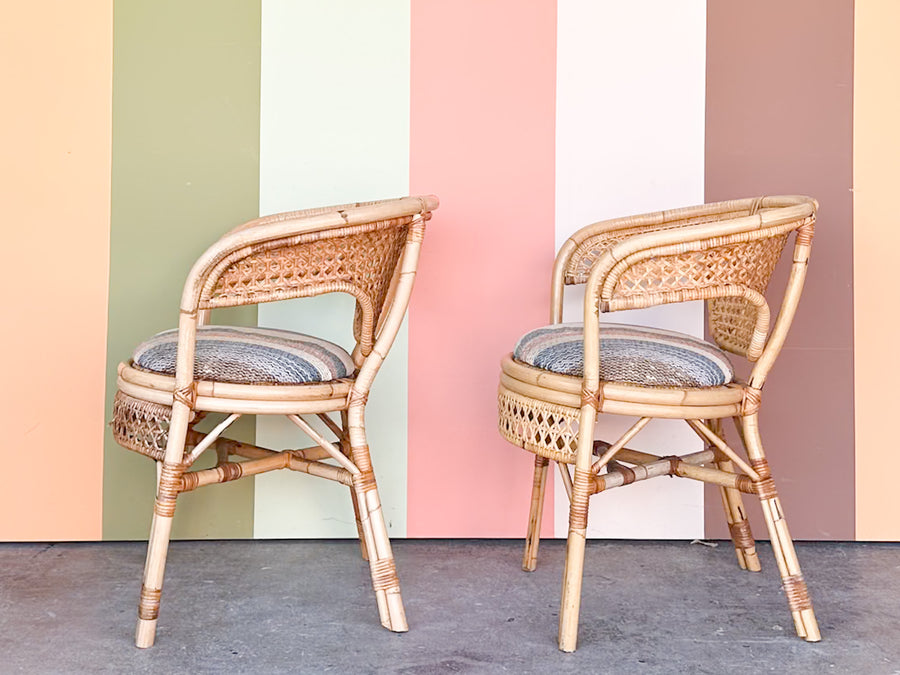 Pair of Rattan and Cane Barrel Chairs