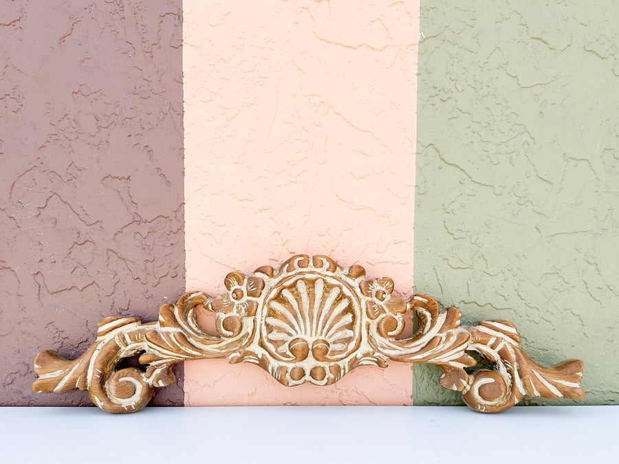 Pair of Wood Carved Shell Motif Wall Art
