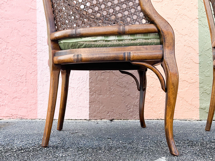 Pair of Handsome Faux Bamboo Cane Barrel Chairs