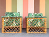 Pair of Rattan and Upholstered Palm Print Club Chairs