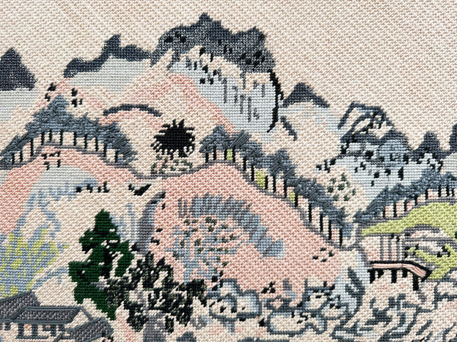 Chinoiserie Landscape Needlepoint Framed Art