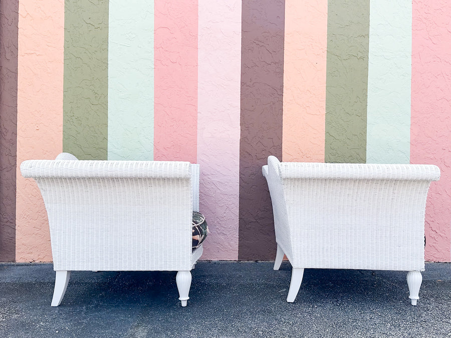 Pair of Oversized Lane Venture Wicker Throne Chairs