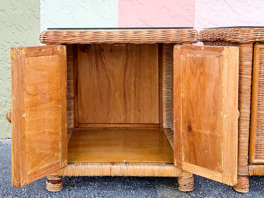 Pair of Cute Wicker Wrapped Nightstands