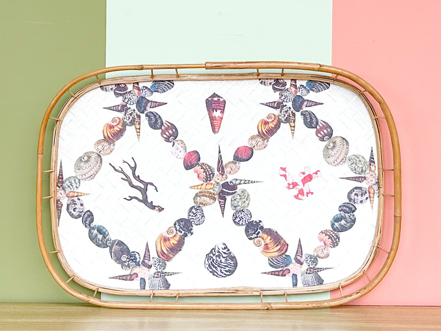 Shell Decoupage Bamboo Tray