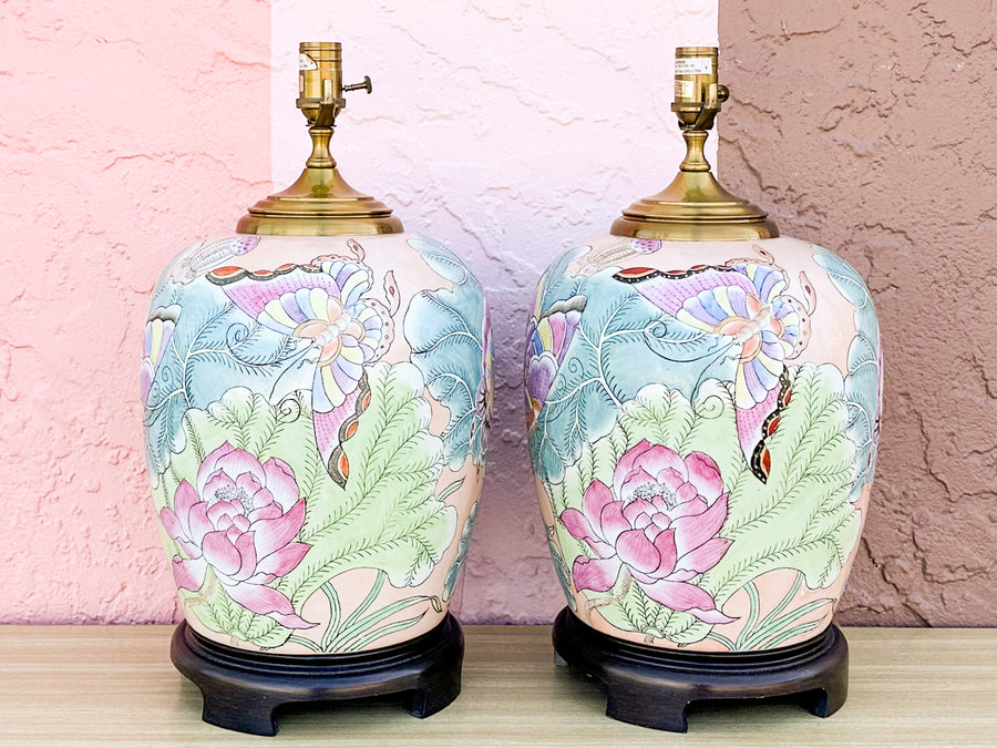 Pair of Colorful Butterfly Wildwood Lamps