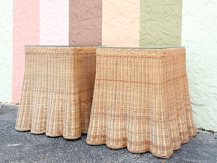 Pair of Modern Draped Wicker Side Tables