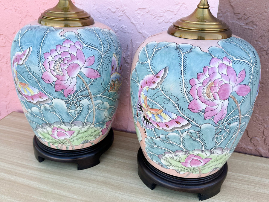 Pair of Colorful Butterfly Wildwood Lamps