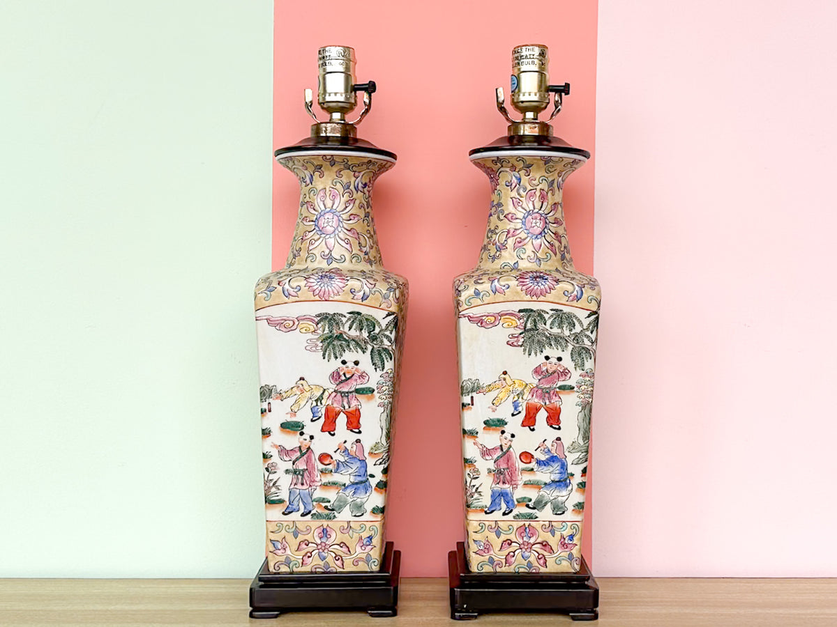 Pair of Colorful Chinoiserie Lamps