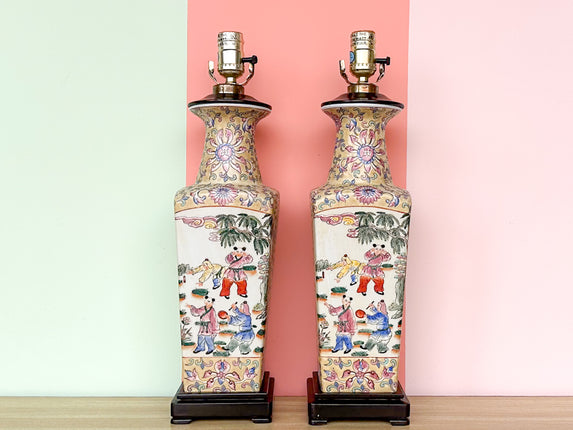Pair of Colorful Chinoiserie Lamps