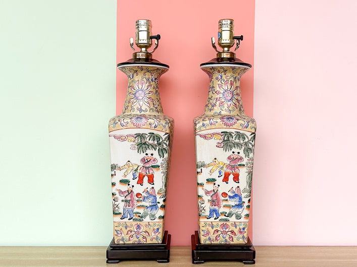 Pair of Colorful Chinoiserie Lamps