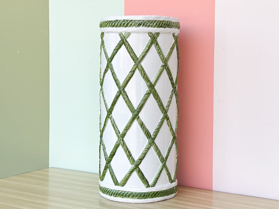 Italian Green and White Faux Bamboo Umbrella Stand