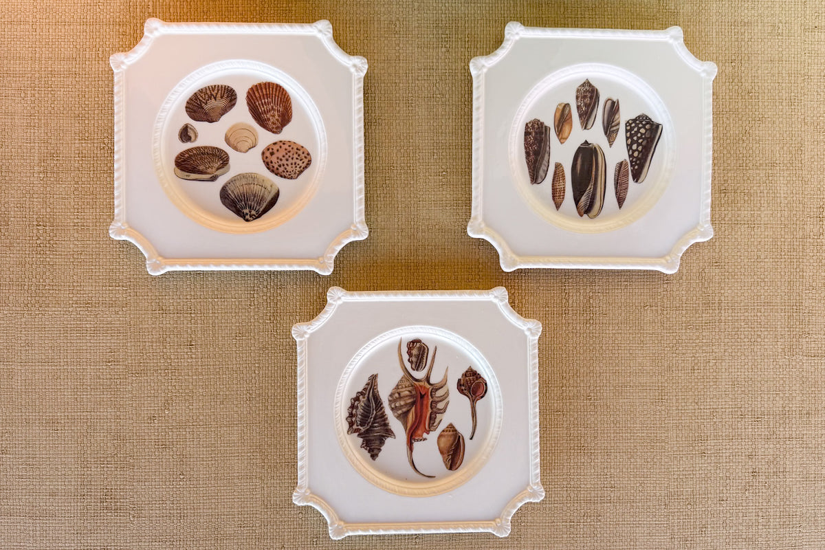 Set of Three Decoupage Shell Plates