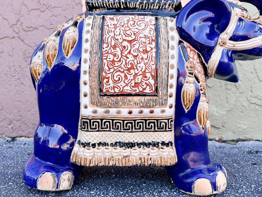Royal Blue Trunks Up Elephant Garden Seat