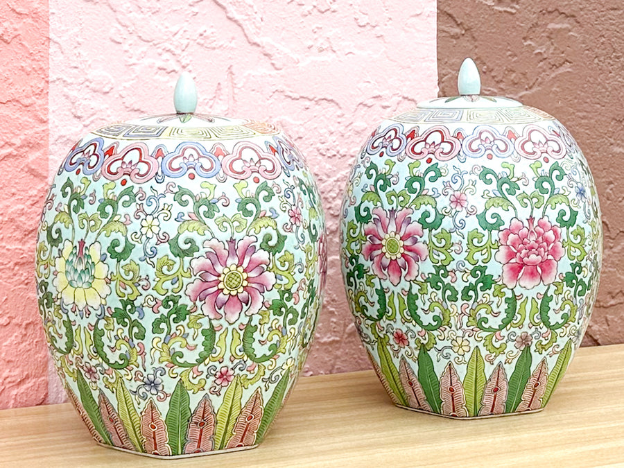Pair of Pretty Preppy Ginger Jars