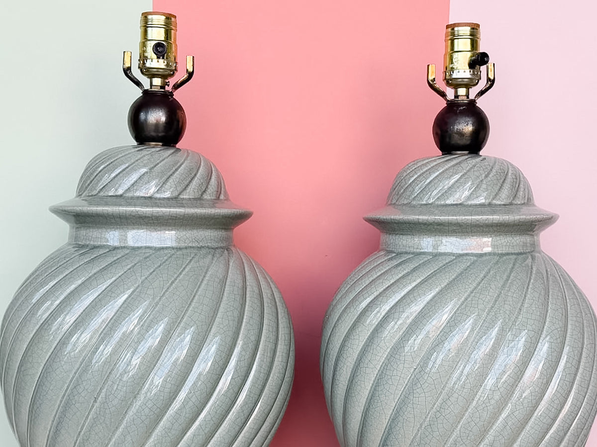 Pair of Seafoam Swirl Lamps
