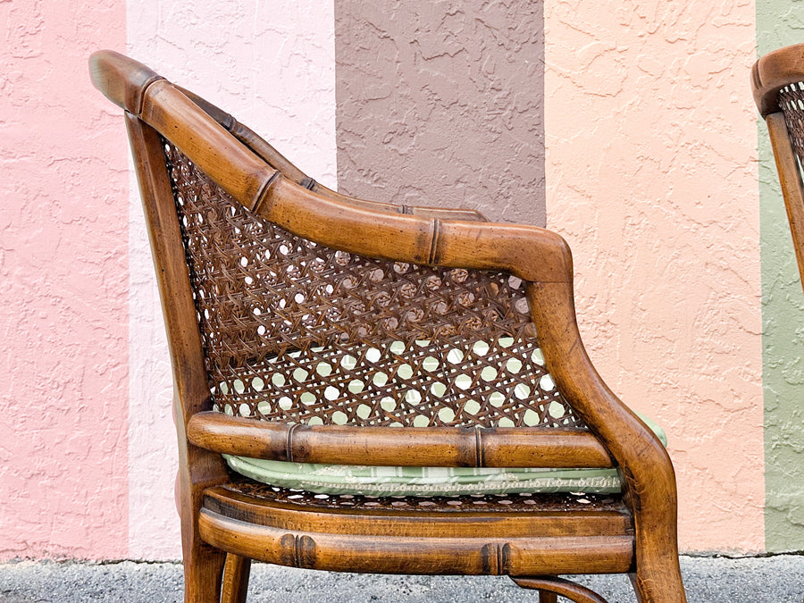Pair of Handsome Faux Bamboo Cane Barrel Chairs