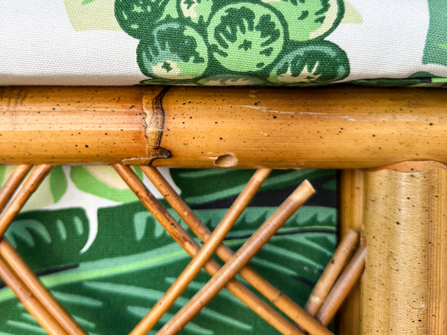 Pair of Rattan and Upholstered Palm Print Club Chairs
