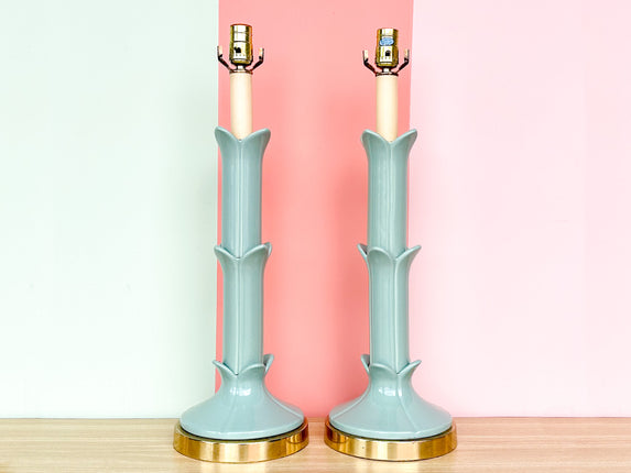 Pair of Seafoam Roche Style Lamps