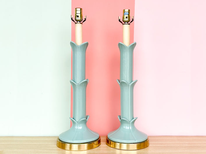 Pair of Seafoam Roche Style Lamps